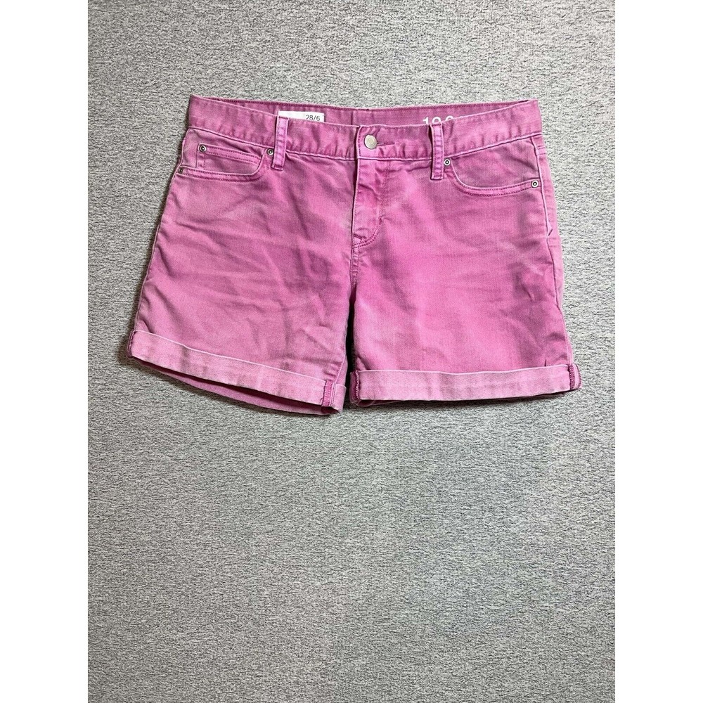 Gap 1969 Denim Shorts Women 6 (28) Sexy Boyfriend Cuffed Hem Mid Rise Pink